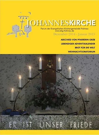 Titelbild der Johanneskirche-Publikation, Kerzen auf Altar, „Dezember 2014-Januar 2015“.