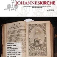 Titelbild der Johanneskirche-Publikation, geöffnete alte Bibel, Mai 2016.