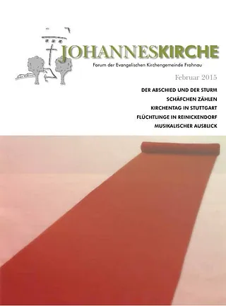 Titelbild der Johanneskirche-Publikation mit ausgerolltem roten Teppich, Februar 2015.