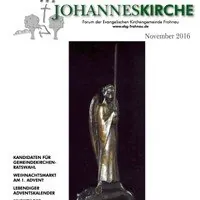 Titelbild der Johanneskirche-Publikation mit Engelsstatue, „November 2016“.